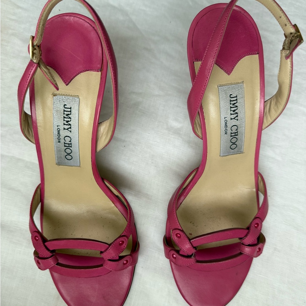 Jimmy Choo Pink Leather Sandals with Bow Detail